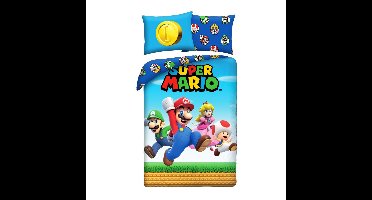 Super Mario Dekbedovertrek blauw - Polyester - 140 x 200 cm 70 x 90 cm