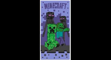 Minecraft handdoek paars 70 x 140 cm - katoen