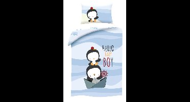Pinguïn Dekbedovertrek Hello baby boy 100 x 135 cm
