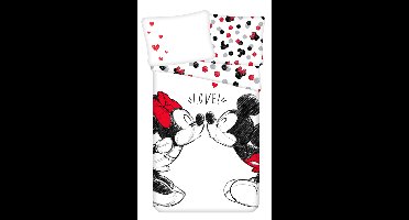 Disney Mickey & Minnie Mouse Dekbedovertrek love - Eenpersoons - 140 x 200 cm - Katoen