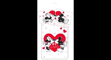 Disney Mickey & Minnie Mouse Dekbedovertrek love hearts - Eenpersoons - 140 x 200 cm - Katoen