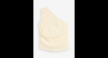One shoulder top van gestructueerd materiaal