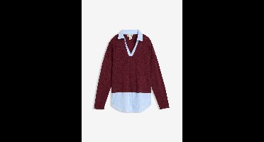 Fijn gebreide trui met blouse-inzet