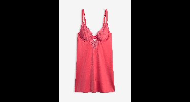 Babydoll van glanzend materiaal en gebloemd borduursel
