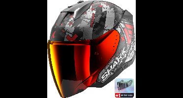 SHARK Skwal i3 Jet Hellcat, Jethelm of scooter helm, Mat Zwart-Chroom-Rood KUR