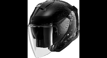 SHARK Skwal Jet Reptaia, Jethelm of scooter helm, Zwart-Antraciet-Antraciet KAA