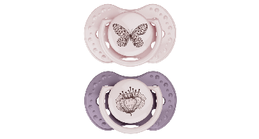 Difrax LOVI Dynamic Pacifier 6-18 Months Botanic Pink Purple - Fopspeen