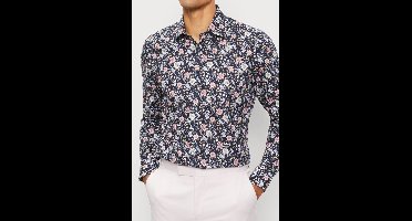 OLYMP Level Five Body Fit Overhemd marine, Bedrukt