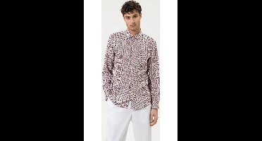OLYMP Level Five Smart Casual Body Fit Linnen Overhemd zalm, Bedrukt