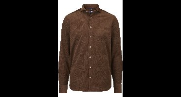 OLYMP SIGNATURE Casual Tailored Fit ribfluwelen overhemd bruin, Effen
