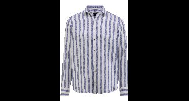 OLYMP SIGNATURE Casual Tailored Fit Linnen Overhemd nachtblauw, Gestreept