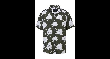 OLYMP SIGNATURE Casual Tailored Fit Linnen Overhemd olijf, Bedrukt