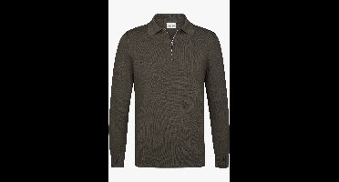 Profuomo Poloshirt lange mouw bruin, Effen