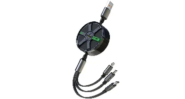 6A 100W USB-A naar Type-C/iP/Android uittrekbare kabel, snel opladen, koperen kern, lengte 1.2M voor iPhone 15 14 13, Hu