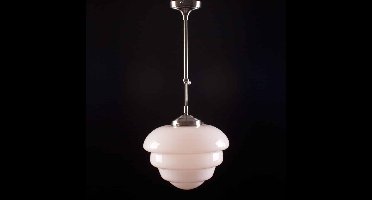Hanglamp | 30 cm | art deco met stalen armatuur | E27 | grijs staal wit | glas metaal | art deco