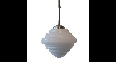 Hanglamp | 25 cm | art deco met stalen armatuur | E27 | grijs staal wit | glas metaal | art deco