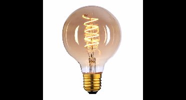 Highlight GlobelampØ80mm LED Goud Glas Spiraal Filament 240V 4W 180lm E27, 2200K Dimbaar,