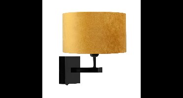 Zwarte wandlamp met kap fluweel okerØ 20cm