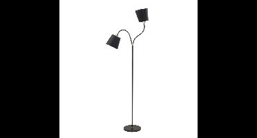 Vloerlamp zwart/goud met flexibele arm 2-lichts met kap
