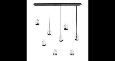 Luxe eettafellamp Clear Egg | 8 lichts | transparant / zwart | glas / metaal | plafondbalk 115 x 18