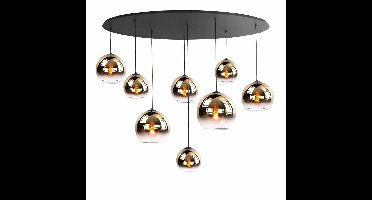 Ovale zwarte hanglamp met acht glazen bollen - helder/goud