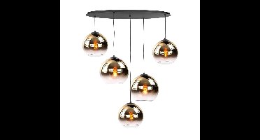 Zwarte ovale hanglamp 5-lichts glas helder/goud