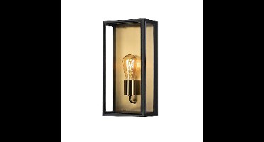 Grote buitenlamp zwart/goud met glas
