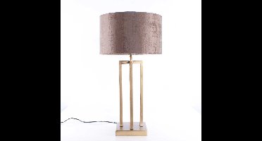 Tafellamp vierkant met velours kap Roma | 1 lichts | brons / bruin | metaal / stof |Ø 30 cm |