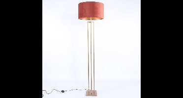 Vloerlamp vierkant met velours kap Roma | 1 lichts | bruin / brons / goud | metaal / stof |Ø 45 cm