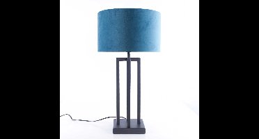 Tafellamp vierkant met velours kap Roma | 1 lichts | blauw / zwart | metaal / stof |Ø 30 cm |
