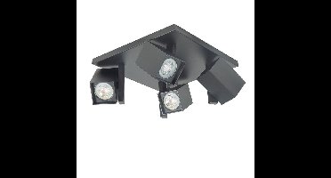 Vierkante plafondspot Oslo | 4 lichts | zwart | metaal | 25 x 25 cm | eetkamer / woonkamer lamp |