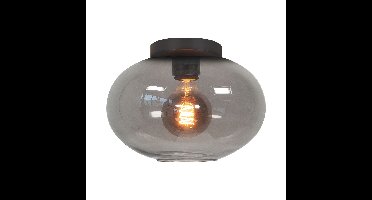 Zwarte plafondlamp | 1 lichts | smoke / zwart | niet spiegelend | glas / metaal | diameter 26 cm |
