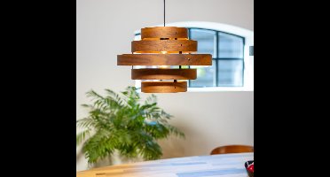 Moderne eettafellamp rond Walnut | 1 lichts | bruin | hout / metaal |Ø 50 cm | in hoogte