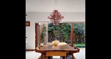 Moderne eettafel hanglamp rond Walnut | 1 lichts | bruin | hout / metaal |Ø 46 cm | in hoogte