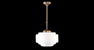 Hanglamp | 30 cm | art deco met bronzen armatuur | E27 | brons wit bruin | glas metaal | art deco