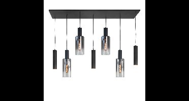 Zwarte eettafellamp Perugia | 7 lichts | zwart / smoke / helder | glas / metaal | in hoogte