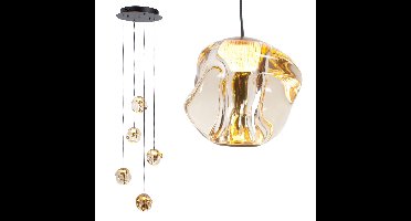 Design 5-Lichts Hanglamp Melina– Zwart met Amberkleurige Bollen| ronde hanglamp Melina | 5 lichts |
