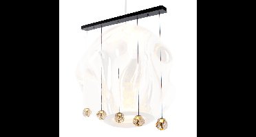 Design 5-Lichts Hanglamp Melina– Zwart met Amberkleurige Bollen | rechthoekige hanglamp Melina | 5