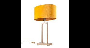 Tafellamp Monza met ovale velours kap | 1 lichts | geel tinten | oker on gold / geel / brons |
