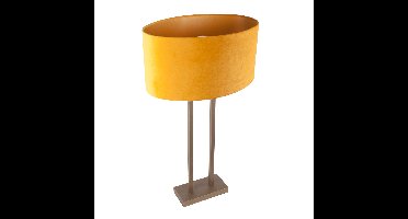 Tafellamp Monza groot met ovale velours kap | 1 lichts | oker | oker on gold / bruin / geel | metaal