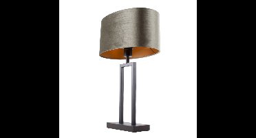 Tafellamp Monza met ovale velours kap | 1 lichts | groentinten | olive on gold / groen / zwart |