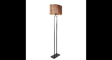 Vloerlamp Monza met ovale velours kap | 1 lichts | zwart krokodillenprint velours | bronze on gold /