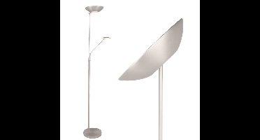 Staande lamp met leeslamp | Bilbao | staal / nikkel | Metaal | 182 cm hoog | Onafhankelijk dimbaar |