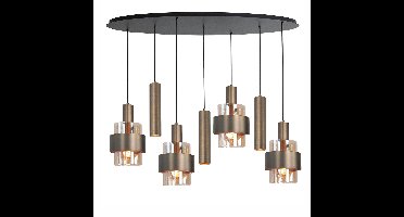 Ovale hanglamp Marrone | 7 lichts 100 cm x 35 cm | amber / brons / bruin | glas amber / metaal |Ø