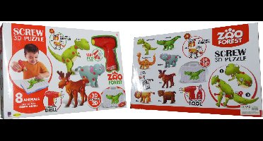 3D schroefpuzzel met 8 wilde dieren