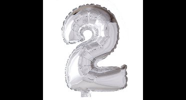 Folie ballon nummer '2' zilver 40cm