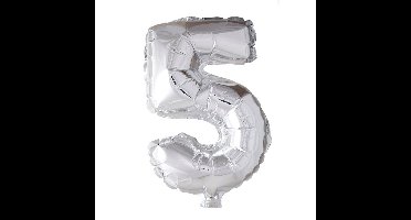Folie ballon nummer '5' zilver 40cm