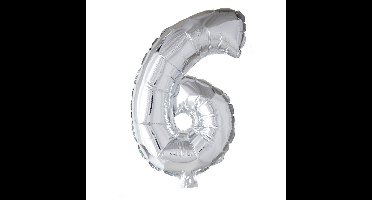 Folie ballon nummer '6' zilver 40cm