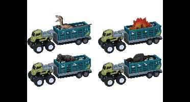 Truck met aanhanger en dino 26x9x9cm