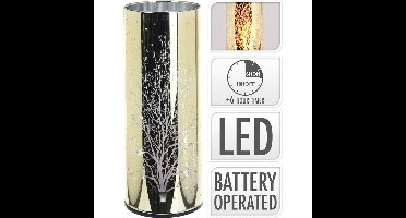 Sfeerlicht glas LED goud met vlam 20cm